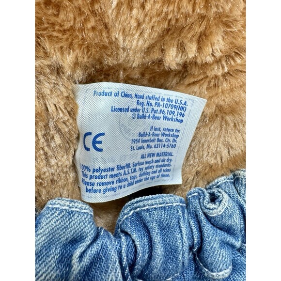 Build A Bear Light Brown Sugar Puppy Dog Denim Jean Overalls White Eye Patch BAB - Picture 5 of 8